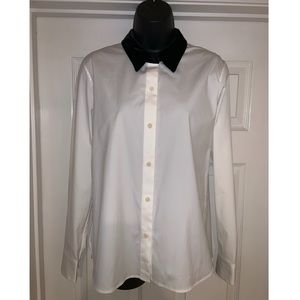 Theory Detachable Velvet Collar Fancy Button Down White Shirt –– NWT